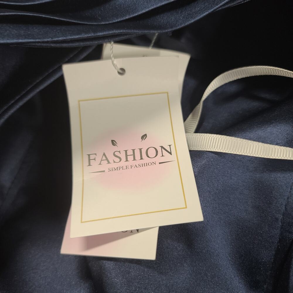 Elegant Satin One shoulder Pleated navy blue Maxi dress Size 8 Wedding Prom - Picture 8 of 13